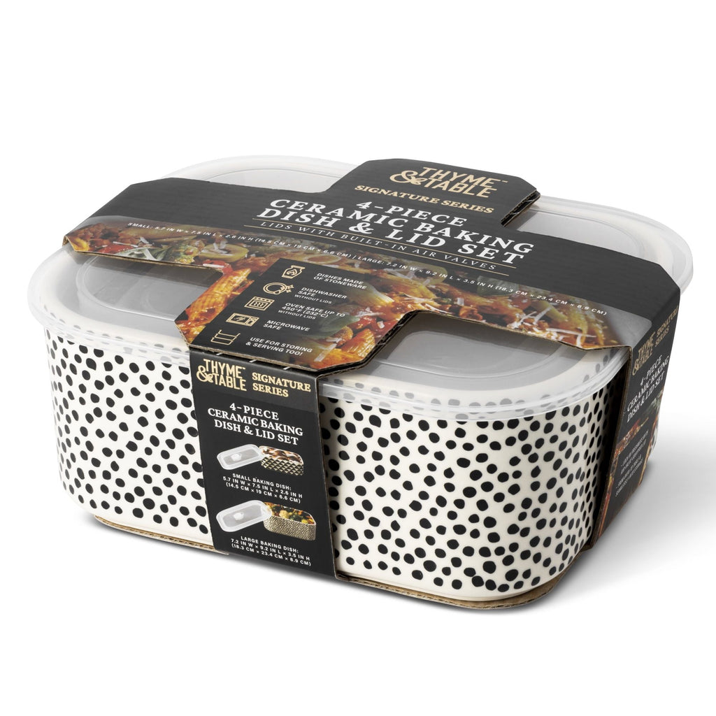 Thyme & Table 4-piece Square Ceramic Baking Dish & Lid Set, Dot EasyOptionXY LLC