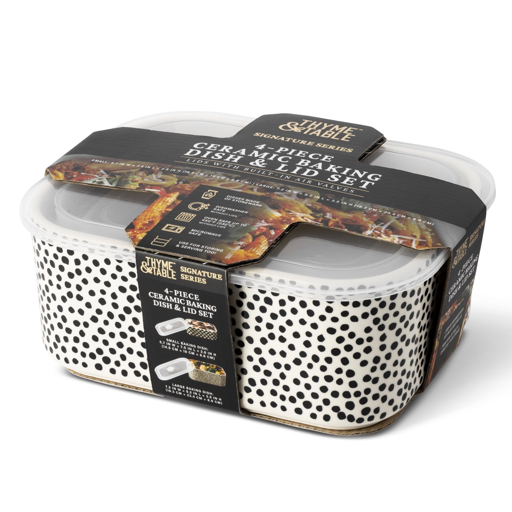 Thyme & Table 4-piece Square Ceramic Baking Dish & Lid Set, Dot EasyOptionXY LLC
