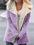 Women Plus Size Warm Coats Composite Plush Button Lapels Jacket Outwearcoat Pi-Mart