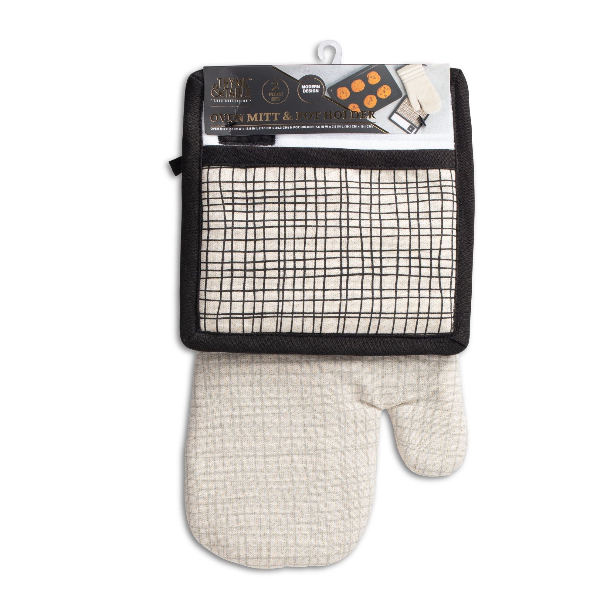 Thyme & Table 2-Pack Kitchen Set Oven Mit and Pot Holder, Crosshatch EasyOptionXY LLC