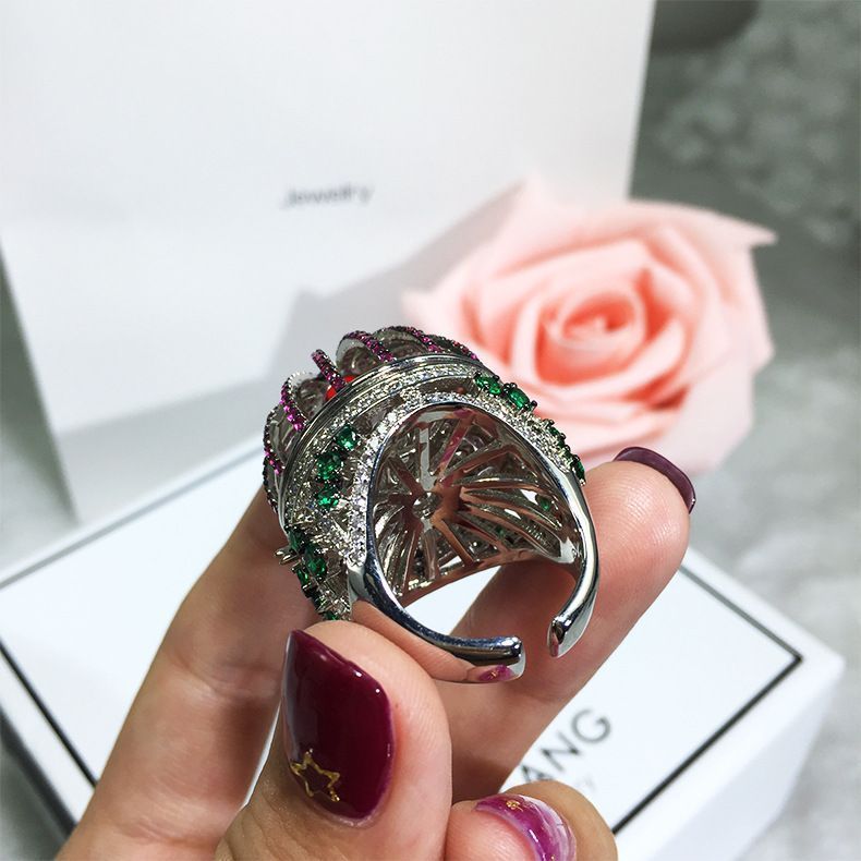 Personalized Creative Birdcage Full Diamond Color Zircon Ring