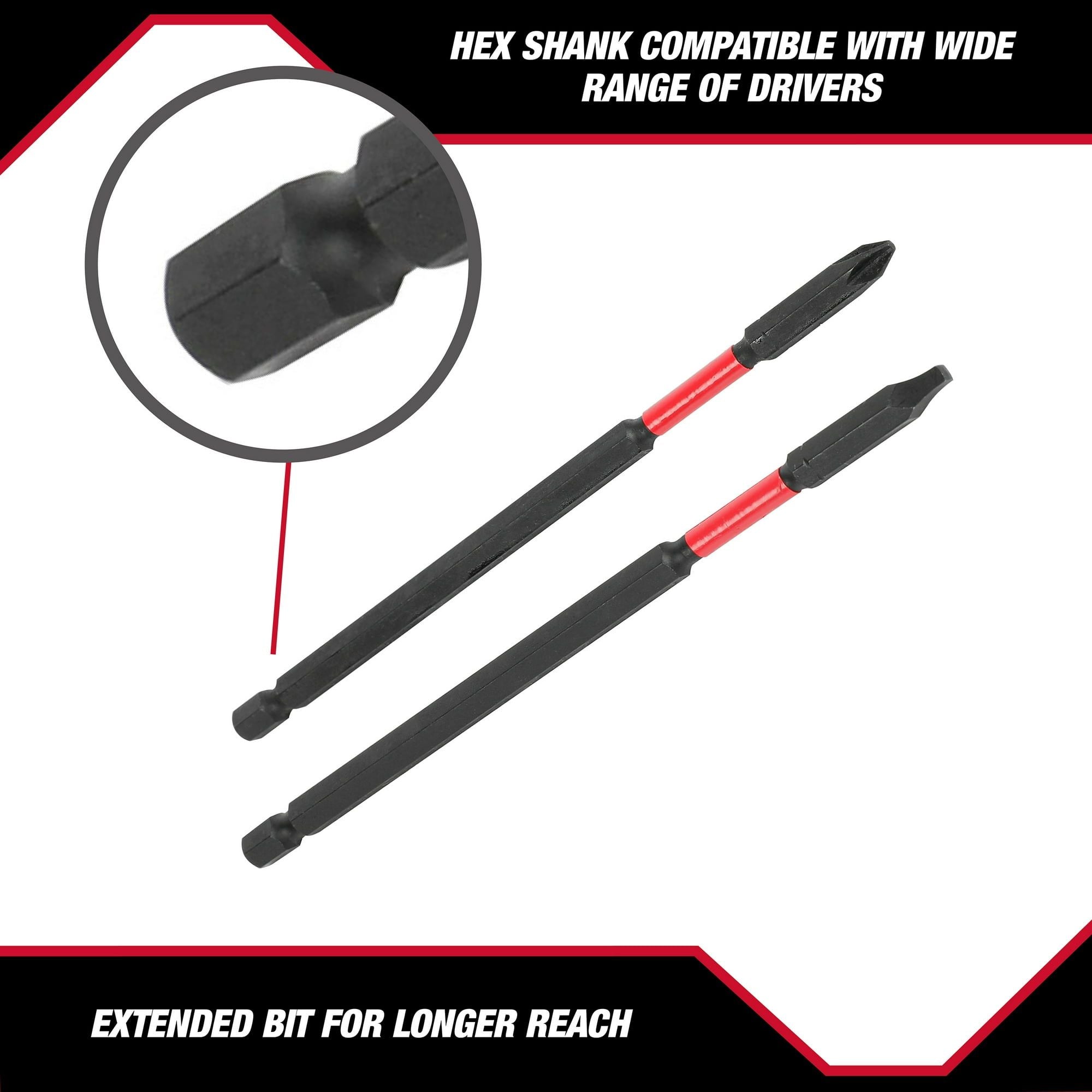 Hyper Tough New 2pc Long Impact Driver Drill Bits, Model 43138