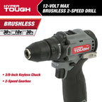 Hyper Tough 12V Max* Lithium-Ion Brushless 2-Speed 3/8-inch Drill Driver with 1.5Ah Battery & Charger, 98807