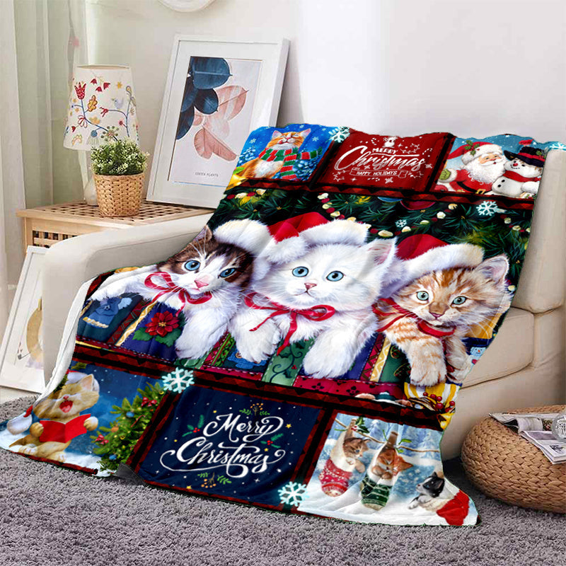 1pc Cozy Christmas Cat Santa Claus Flannel Blanket - Soft, Warm, Lightweight, Digital Printing Fleece Throw for Sofa, Bed, Travel, Camping, Living Room, Office, Couch, Chair - Perfect Gift for Family or Friends with Festive H Lootquake LLC