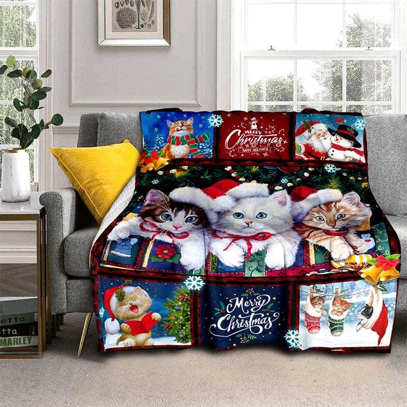 1pc Cozy Christmas Cat Santa Claus Flannel Blanket - Soft, Warm, Lightweight, Digital Printing Fleece Throw for Sofa, Bed, Travel, Camping, Living Room, Office, Couch, Chair - Perfect Gift for Family or Friends with Festive H Lootquake LLC