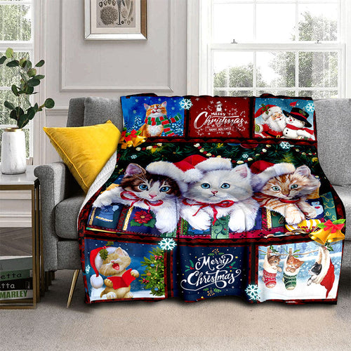 1pc Cozy Christmas Cat Santa Claus Flannel Blanket - Soft, Warm, Lightweight, Digital Printing Fleece Throw for Sofa, Bed, Travel, Camping, Living Room, Office, Couch, Chair - Perfect Gift for Family or Friends with Festive H Lootquake LLC