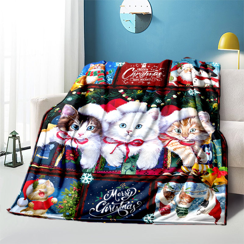 1pc Cozy Christmas Cat Santa Claus Flannel Blanket - Soft, Warm, Lightweight, Digital Printing Fleece Throw for Sofa, Bed, Travel, Camping, Living Room, Office, Couch, Chair - Perfect Gift for Family or Friends with Festive H Lootquake LLC
