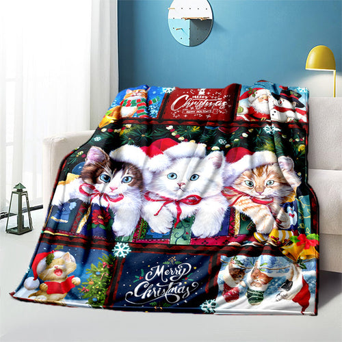 1pc Cozy Christmas Cat Santa Claus Flannel Blanket - Soft, Warm, Lightweight, Digital Printing Fleece Throw for Sofa, Bed, Travel, Camping, Living Room, Office, Couch, Chair - Perfect Gift for Family or Friends with Festive H Lootquake LLC