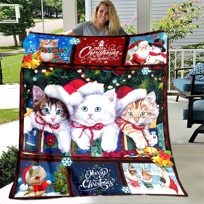1pc Cozy Christmas Cat Santa Claus Flannel Blanket - Soft, Warm, Lightweight, Digital Printing Fleece Throw for Sofa, Bed, Travel, Camping, Living Room, Office, Couch, Chair - Perfect Gift for Family or Friends with Festive H Lootquake LLC