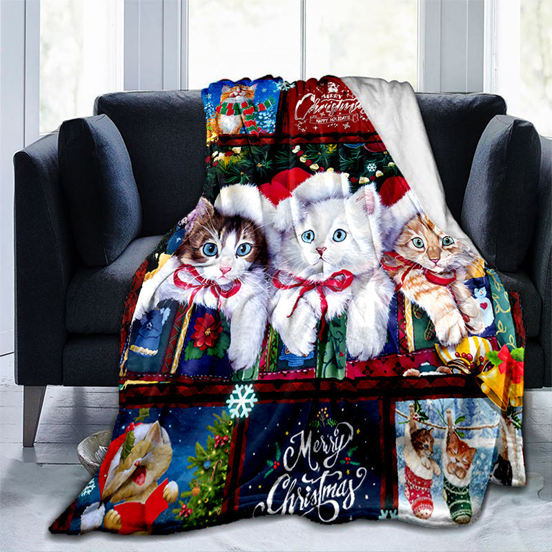 1pc Cozy Christmas Cat Santa Claus Flannel Blanket - Soft, Warm, Lightweight, Digital Printing Fleece Throw for Sofa, Bed, Travel, Camping, Living Room, Office, Couch, Chair - Perfect Gift for Family or Friends with Festive H Lootquake LLC