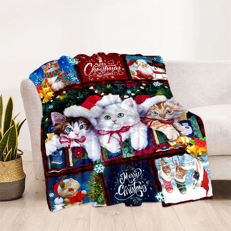 1pc Cozy Christmas Cat Santa Claus Flannel Blanket - Soft, Warm, Lightweight, Digital Printing Fleece Throw for Sofa, Bed, Travel, Camping, Living Room, Office, Couch, Chair - Perfect Gift for Family or Friends with Festive H Lootquake LLC