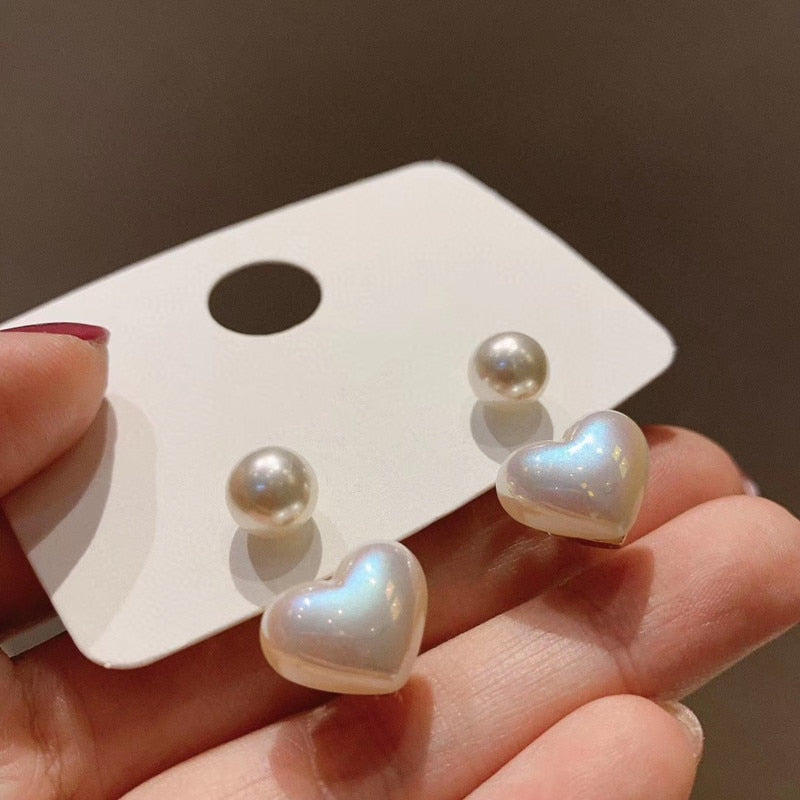 Silver Needle Simple Small Love Pearl Stud Earrings Pi-Mart