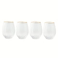 Thyme & Table 4-Piece Scalloped Stemless Wine Glass Set with Gold Trim
