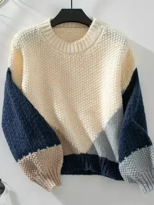 Color Block Round Neck Dropped Shoulder Sweater - SJB-DIAMOND ELITES