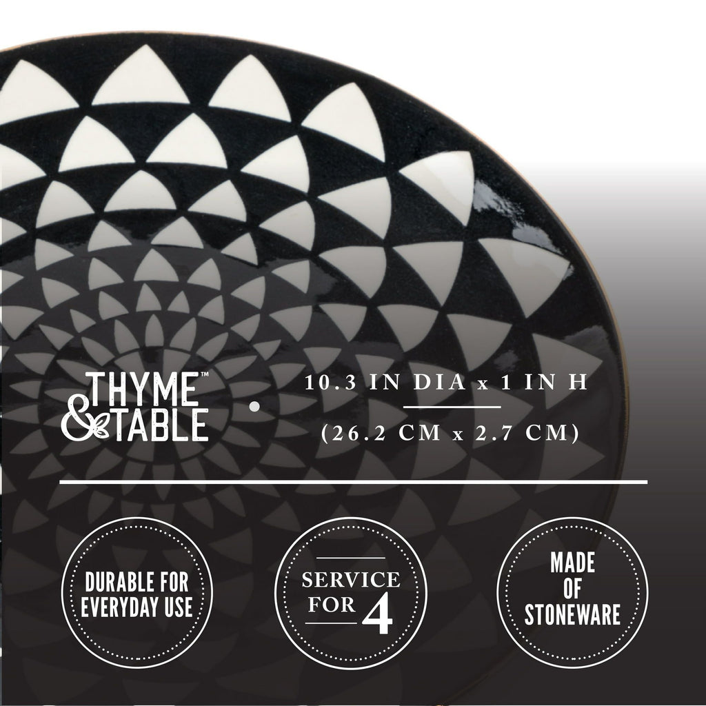 Thyme & Table Dinnerware Black and White Medallion Stoneware Dinner Plates, 4 pack EasyOptionXY LLC