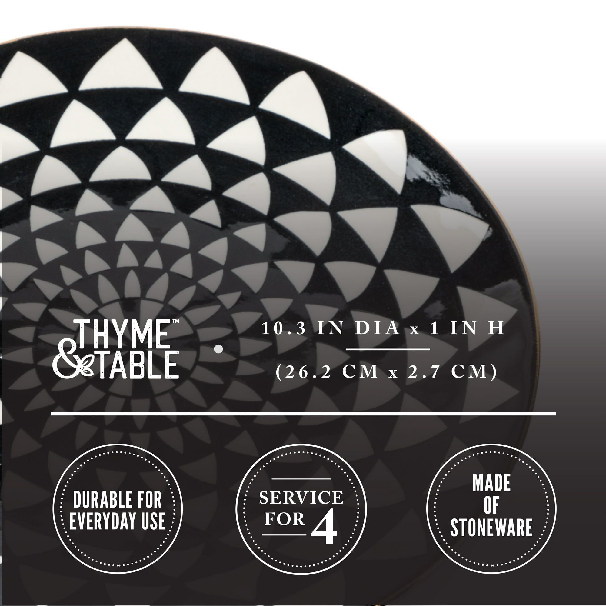 Thyme & Table Dinnerware Black and White Medallion Stoneware Dinner Plates, 4 pack EasyOptionXY LLC