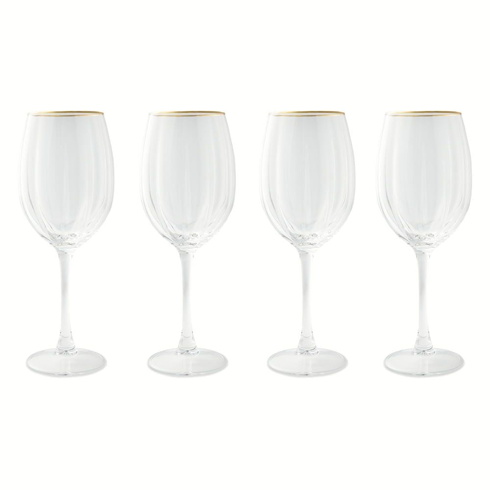 Thyme & Table 4-Piece Scalloped Wine Glass Set with Gold Rim EasyOptionXY LLC