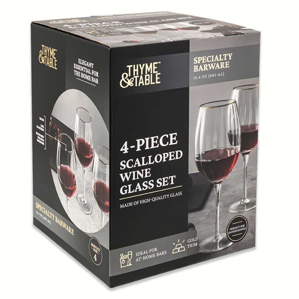 Thyme & Table 4-Piece Scalloped Wine Glass Set with Gold Rim EasyOptionXY LLC