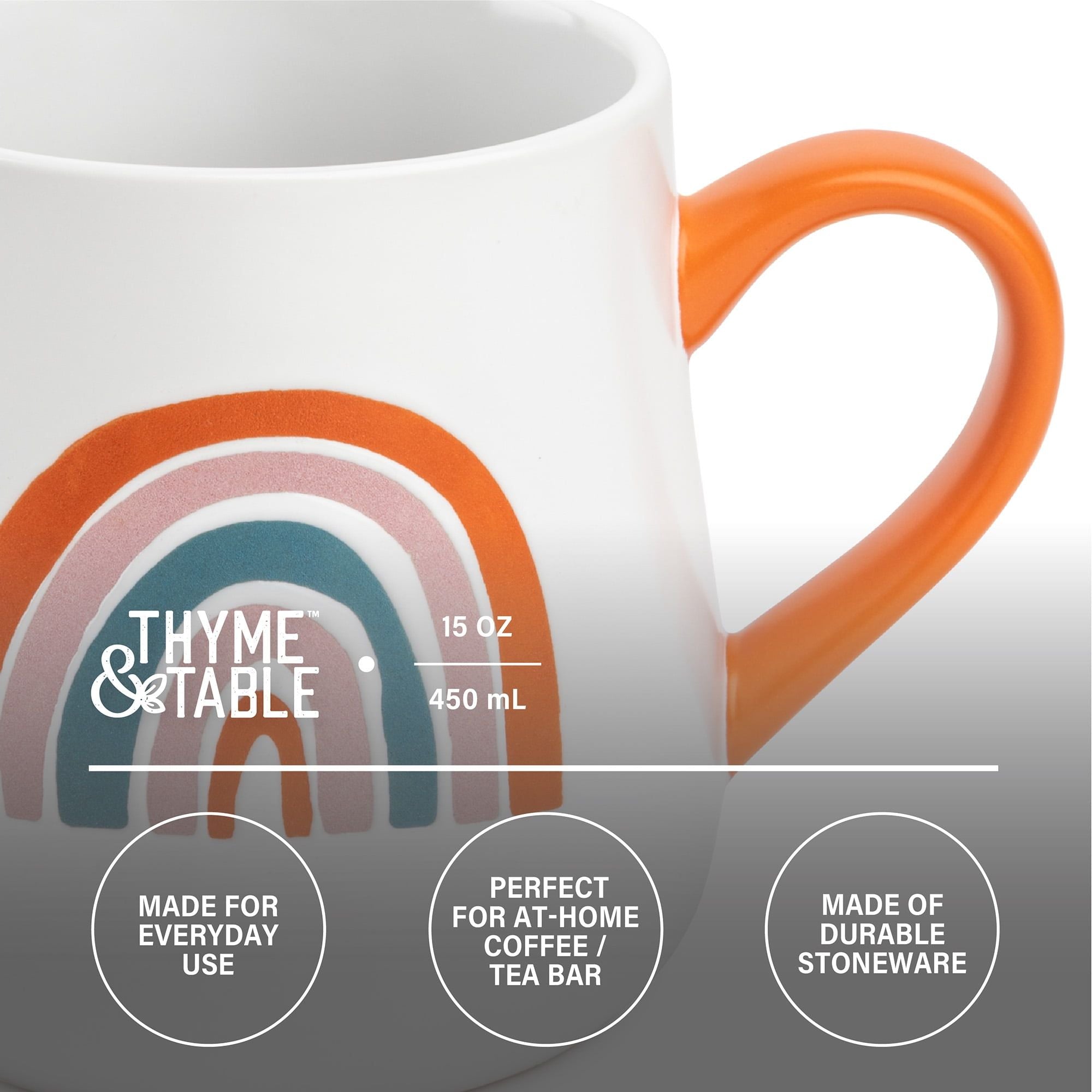Thyme & Table Stoneware Coffee Mugs, 15 fl oz, Set of 4 EasyOptionXY LLC