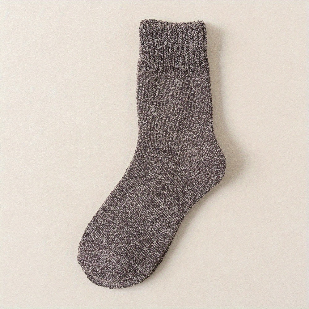 5pairs Socks Men's Winter Terry Socks Fleece Thickened Solid Color Mid Tube Socks Parallel Line Towel Socks Warm Floor Socks Lootquake LLC