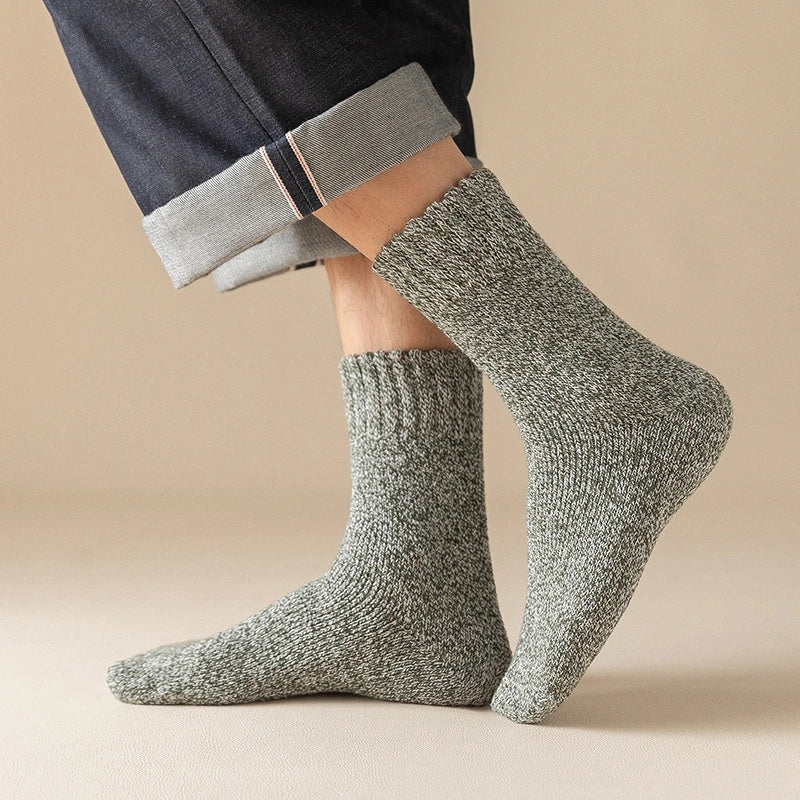 5pairs Socks Men's Winter Terry Socks Fleece Thickened Solid Color Mid Tube Socks Parallel Line Towel Socks Warm Floor Socks Lootquake LLC