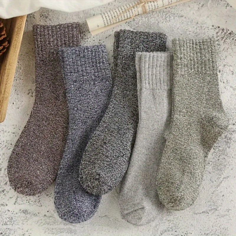 5pairs Socks Men's Winter Terry Socks Fleece Thickened Solid Color Mid Tube Socks Parallel Line Towel Socks Warm Floor Socks Lootquake LLC
