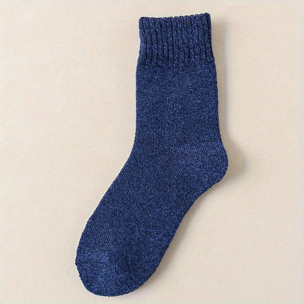 5pairs Socks Men's Winter Terry Socks Fleece Thickened Solid Color Mid Tube Socks Parallel Line Towel Socks Warm Floor Socks Lootquake LLC