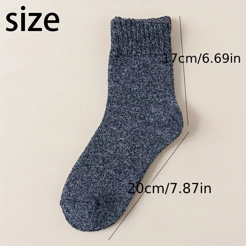 5pairs Socks Men's Winter Terry Socks Fleece Thickened Solid Color Mid Tube Socks Parallel Line Towel Socks Warm Floor Socks Lootquake LLC