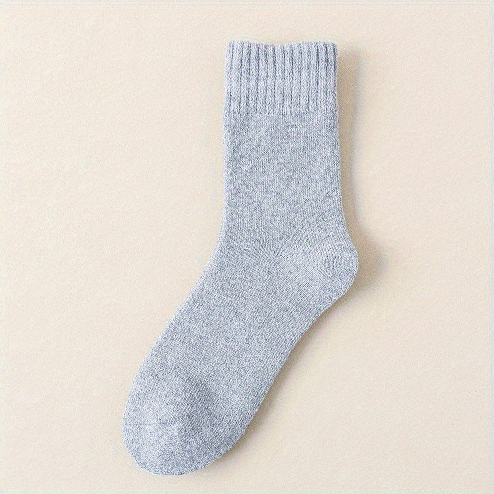 5pairs Socks Men's Winter Terry Socks Fleece Thickened Solid Color Mid Tube Socks Parallel Line Towel Socks Warm Floor Socks Lootquake LLC