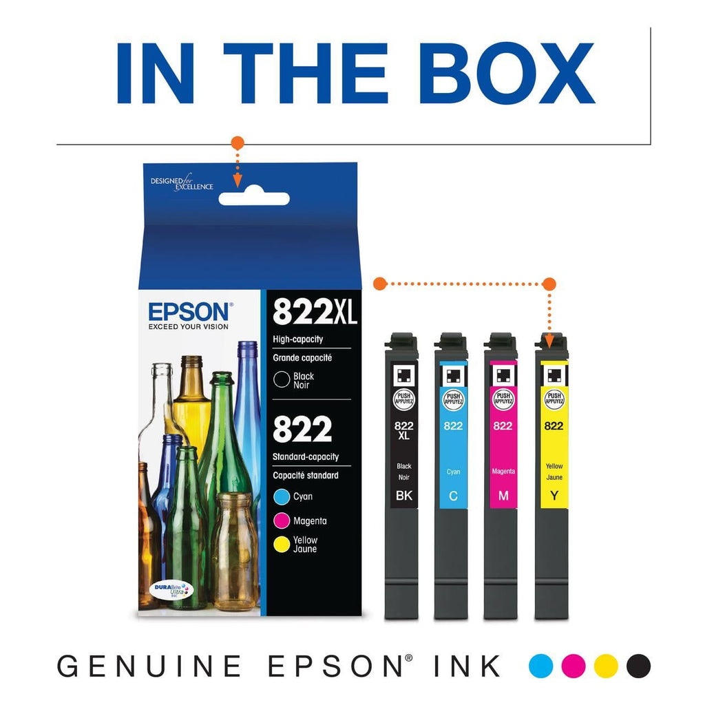 EPSON 822 DURABrite Ultra Ink High Capacity Black & Standard Color Cartridge Combo Pack (T822XL-BCS) Works with WorkForce Pro WF-3820, WF-3823, WF-4820, WF-4830, WF-4833, WF-4834