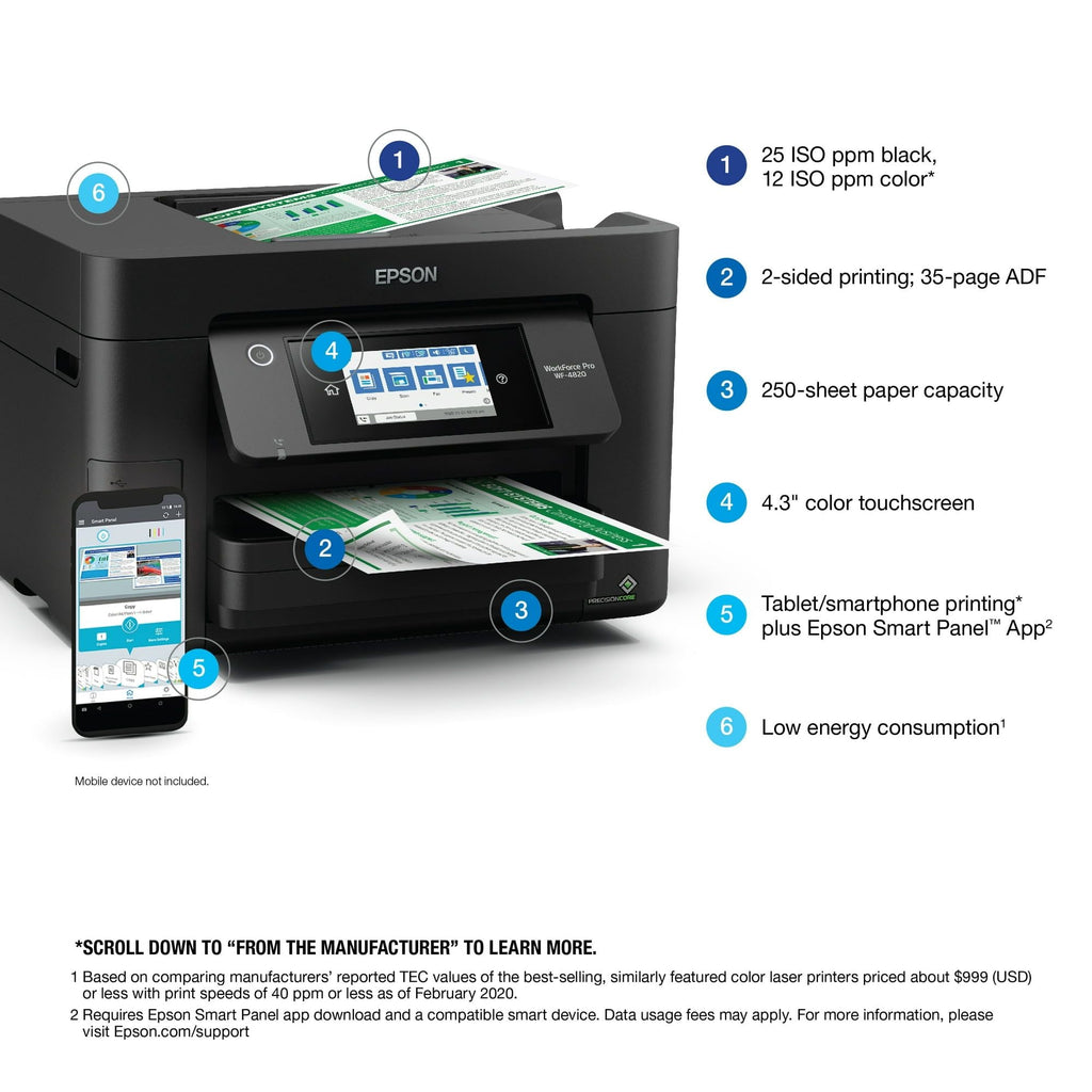 Epson WorkForce Pro WF-4820 Wireless All-in-One Printer with Auto 2-sided Printing, 35-page ADF, 250-sheet Paper Tray and 4.3" Color Touchscreen