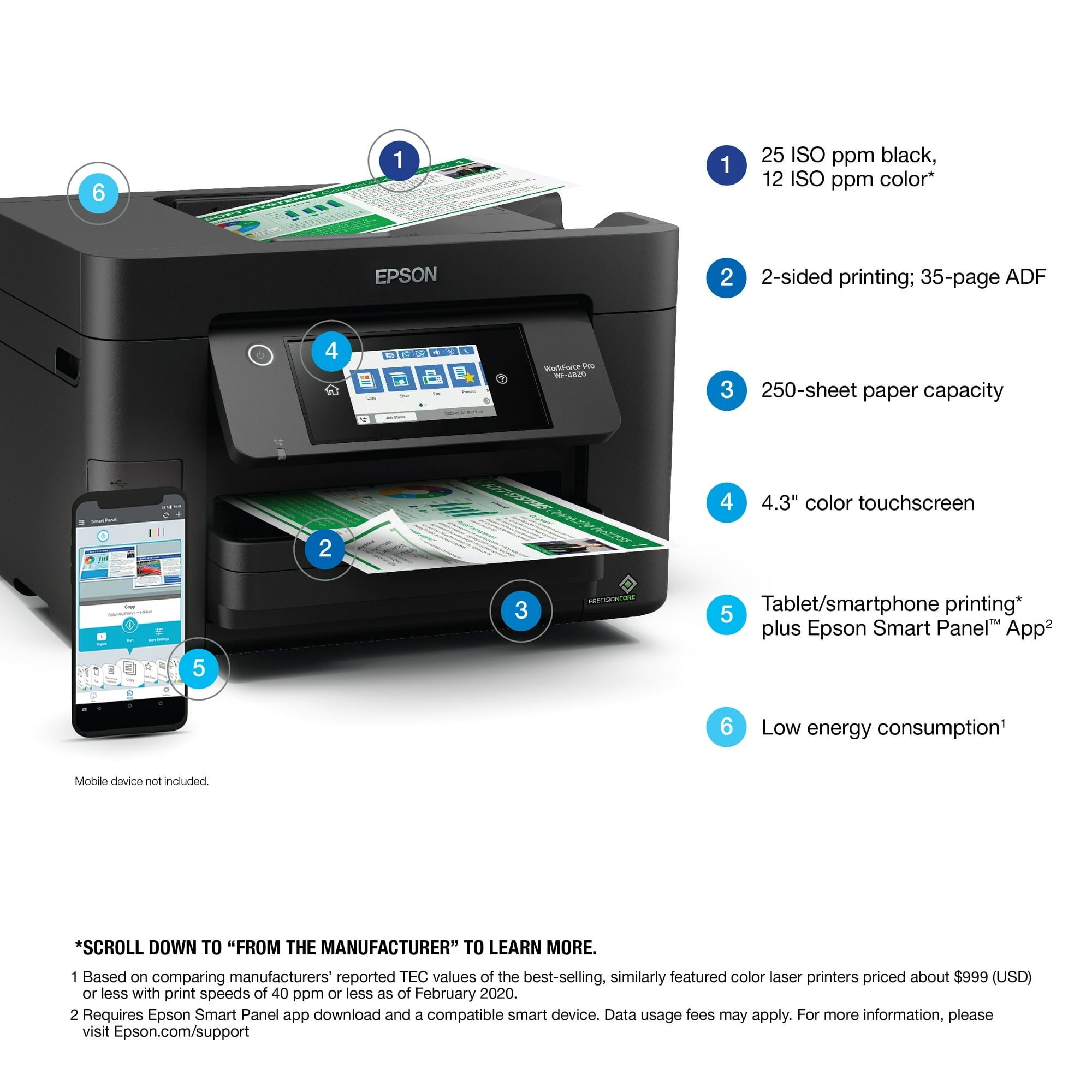 Epson WorkForce Pro WF-4820 Wireless All-in-One Printer with Auto 2-sided Printing, 35-page ADF, 250-sheet Paper Tray and 4.3" Color Touchscreen