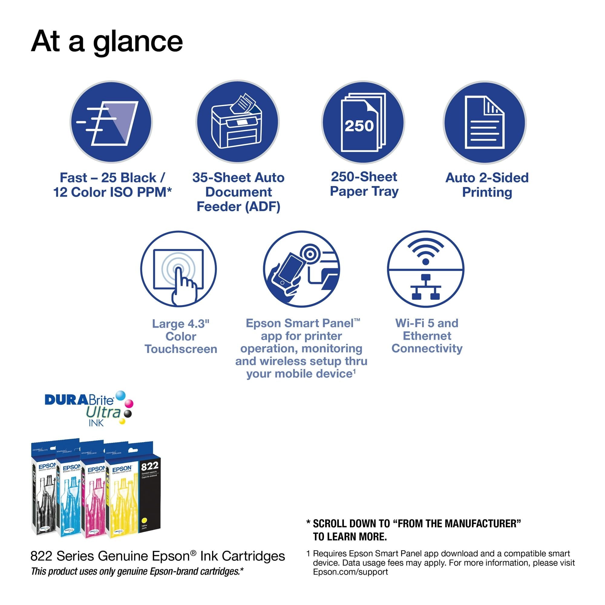 Epson WorkForce Pro WF-4820 Wireless All-in-One Printer with Auto 2-sided Printing, 35-page ADF, 250-sheet Paper Tray and 4.3" Color Touchscreen