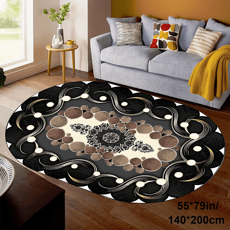 Imitation Cashmere Black Pattern Tan Spotted Oval Floor Mat Large Area Full Padded Premium Light Luxury Premium Sense Carpet Living Room Tea Table Blanket Room Bedside Thickened Household Floor Mat For Hotel Lootquake LLC