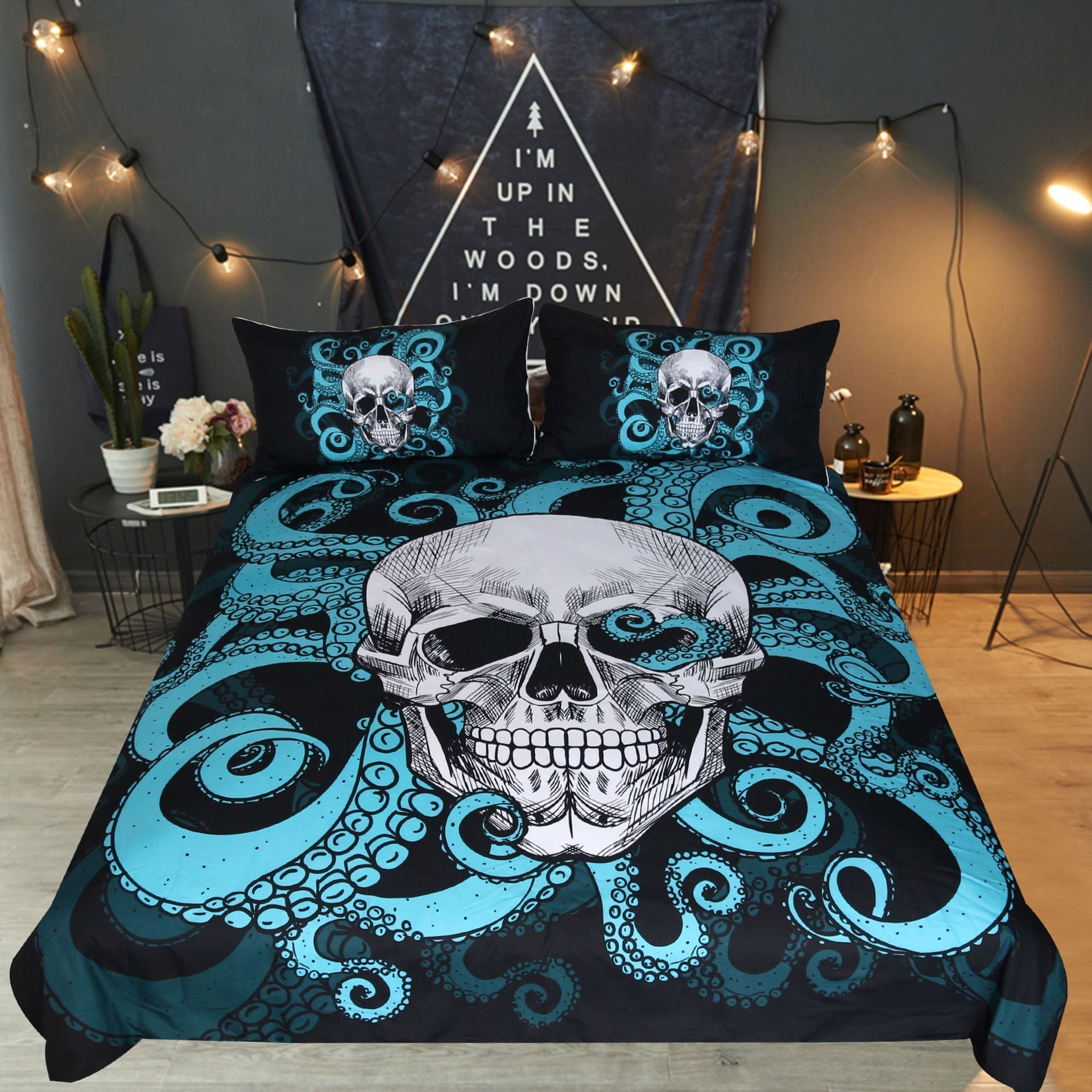 Octopus skull quilt cover three-piece bedding set Pi-Mart