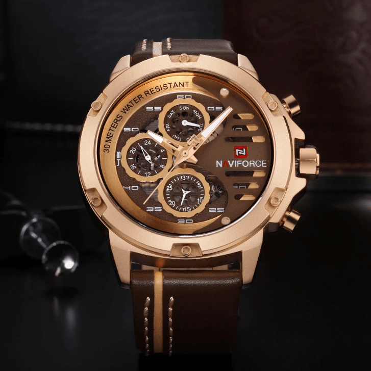 Men's  Sports Waterproof Watch With Chronometers And Leather Belt Multifunction Wristwatch Unique Design Perfect Gift - SJB-DIAMOND ELITES