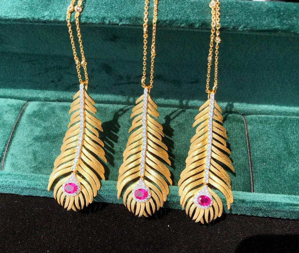 Light Luxury 925 Silver Brushed Feather Pendant Necklace Pi-Mart