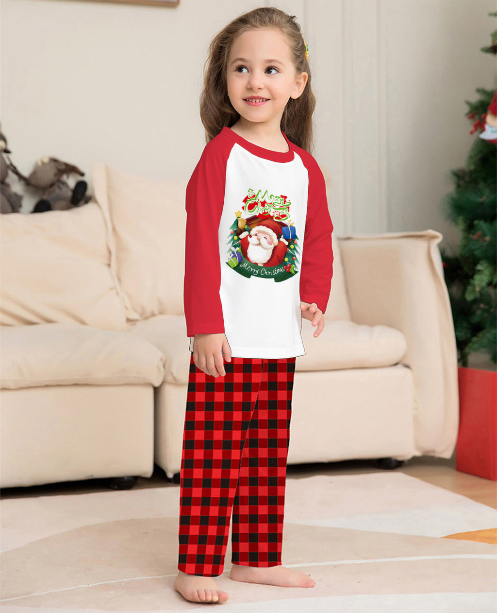 Parent-Child Clothes Set Long Sleeve T-Shirt Plaid Pants Family Matching Pajamas Pi-Mart