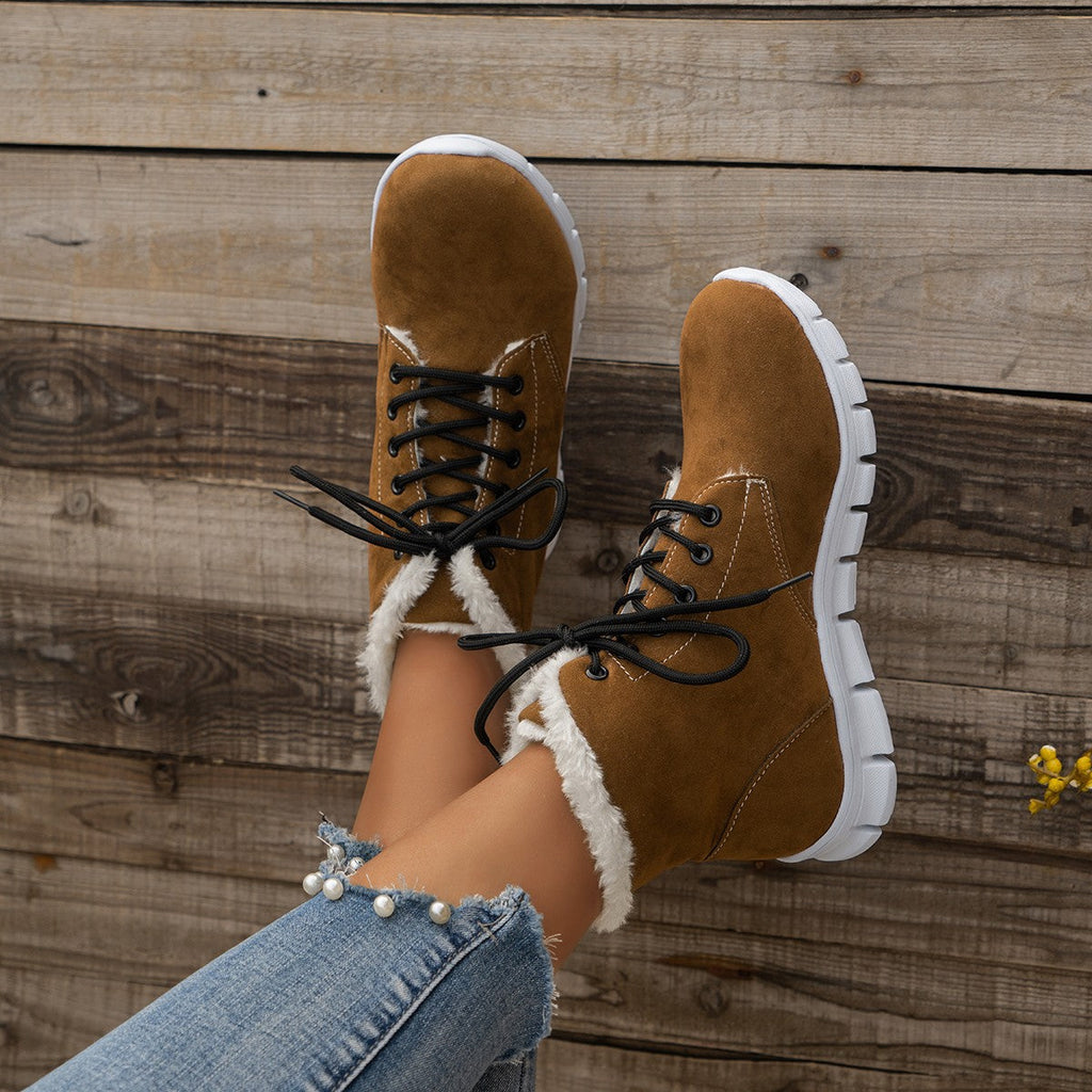Lace-up Flats Plush Shoes Fashion Women's Boots Pi-Mart