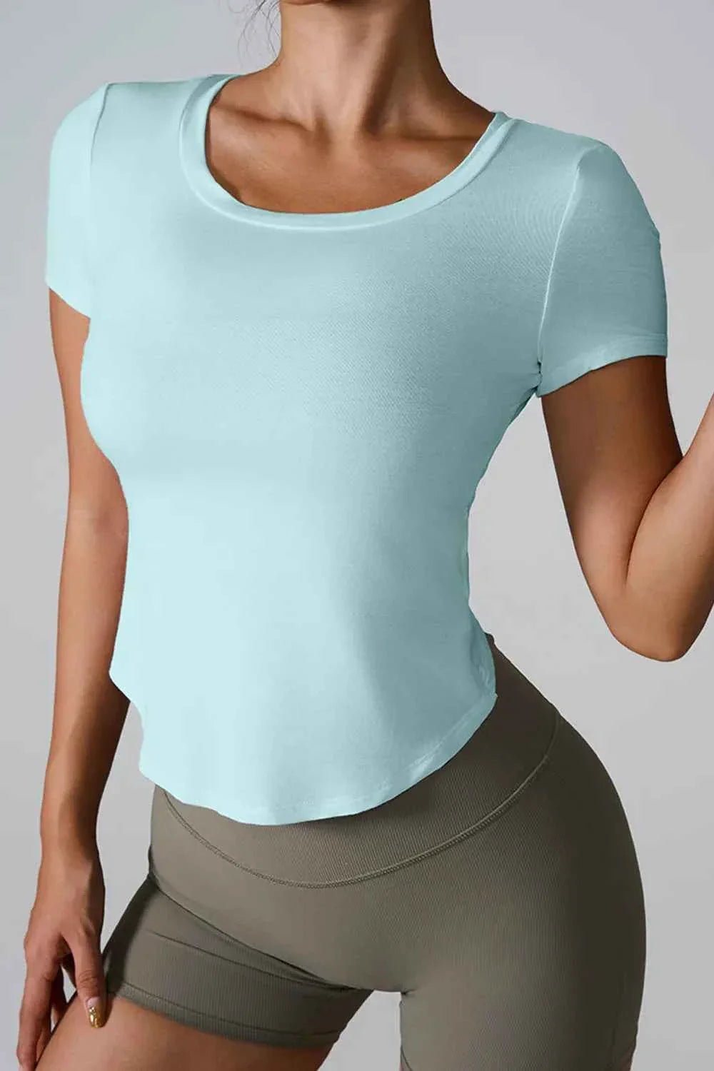Cutout Round Neck Short Sleeve Active T-Shirt THRIXINE
