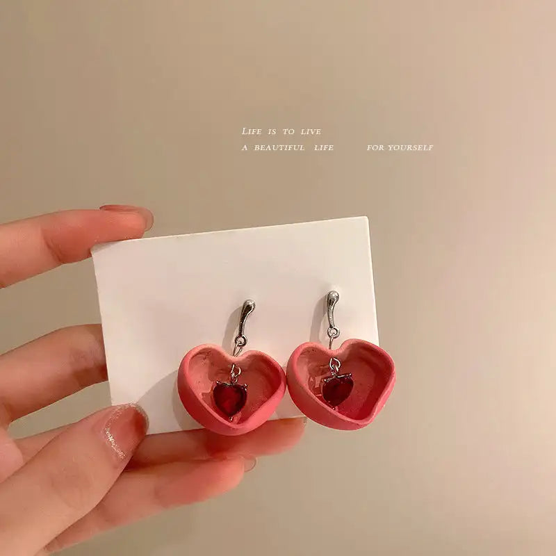 925 Silver Needle Crystal Love Sweet Peach Earrings Lootquake LLC