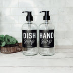 16oz Clear Glass Soap Bottle Refillable Boston Round With Black Label BandsCo Straps