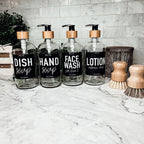 16oz Clear Glass Soap Bottle Refillable Boston Round With Black Label BandsCo Straps