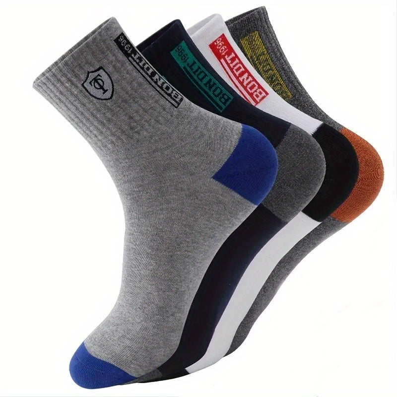 5 Pairs Men'S Athletic Crew Socks, Moisture-Wicking Knit Fabric, Solid Color, Polyester 75%, Spandex 25%, with Embroidered Badge, for Hand Wash Only, Sweat-Resistant Lootquake LLC