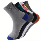 5 Pairs Men'S Athletic Crew Socks, Moisture-Wicking Knit Fabric, Solid Color, Polyester 75%, Spandex 25%, with Embroidered Badge, for Hand Wash Only, Sweat-Resistant Lootquake LLC