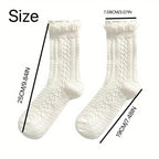 5 Pairs Floral Textured Socks, Cute & Soft Ruffle Trim Mid Tube Socks, Women's Stockings & Hosiery Lootquake LLC