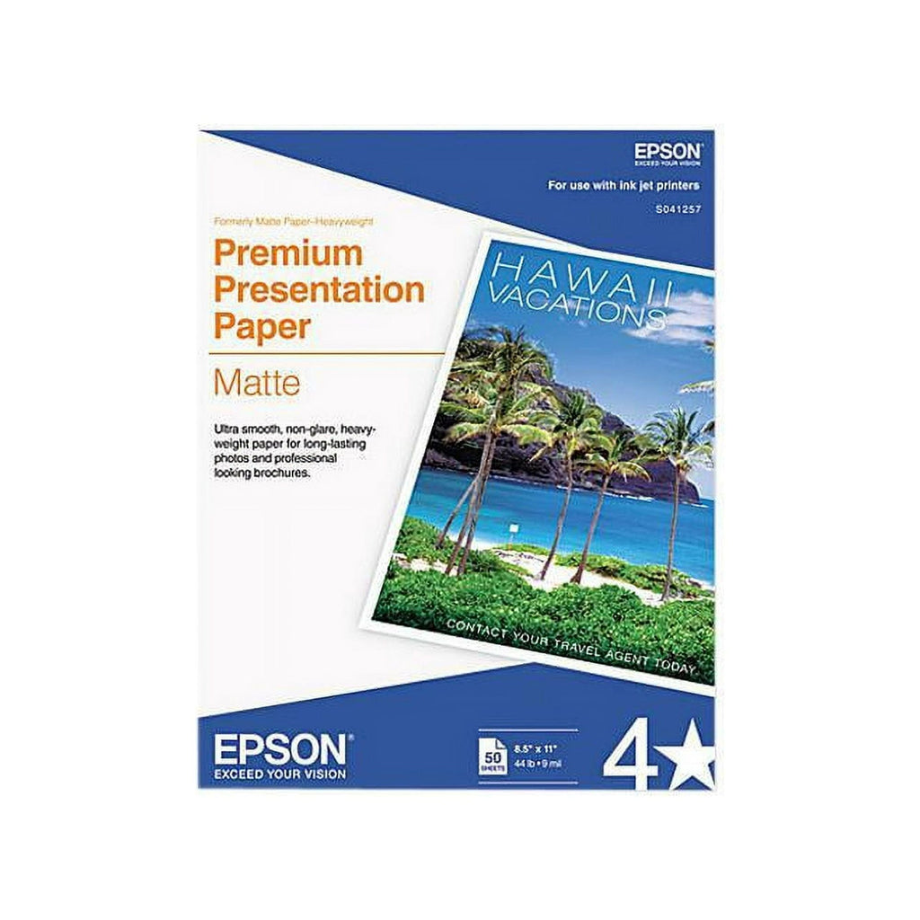 Epson Premium Matte Presentation Paper, 45 lbs., 8-1/2 x 11, 50 Sheets/Pack