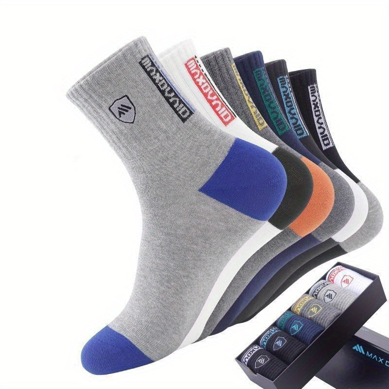 5 Pairs Of Men's Mid Crew Sport Socks, Sweat-absorbing Comfy Breathable Socks For Men's Basketball Training, Running Outdoor Activities Lootquake LLC