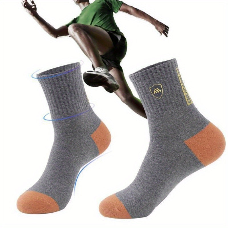 5 Pairs Of Men's Mid Crew Sport Socks, Sweat-absorbing Comfy Breathable Socks For Men's Basketball Training, Running Outdoor Activities Lootquake LLC