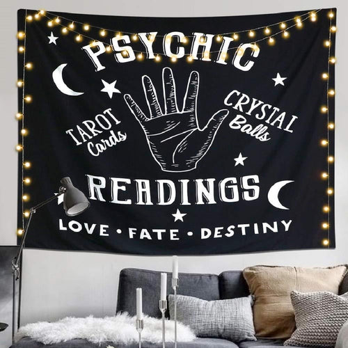 1pc, Tapestry Moon and Star Psychic Readings Black Mandala Halloween Decoration Wall Hanging Hand Bohemian Wall Blanket Bedroom Living Room Home Decors (Psychic Reading) Lootquake LLC